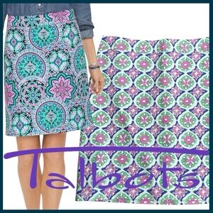 Talbots Pink/Blue/Green Medallion/Floral Print Cotton A-Line Skirt (8)